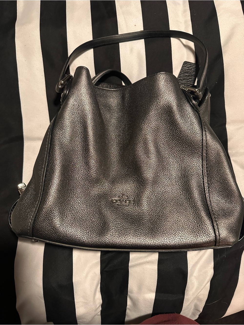 Coach Metallic Gunmetal Pebbled Leather Shoulder Bag